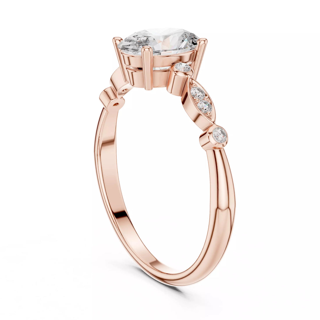 Oval cut Diamond Vintage Leaf Accent Setting Ring