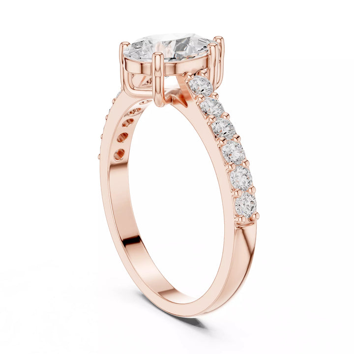 Pear cut Diamond Cathedral Setting Ring with Pavé Band