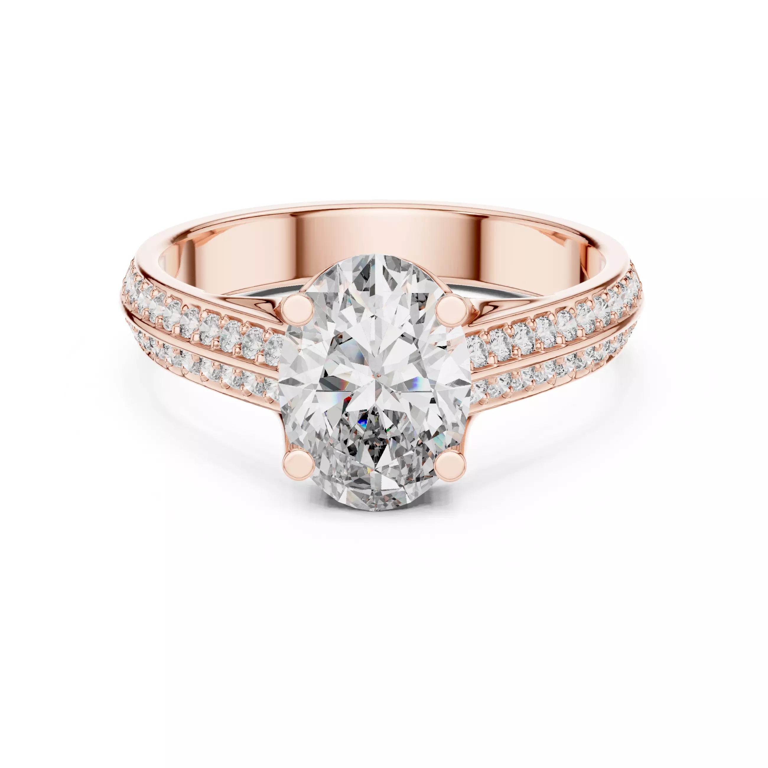 Oval cut Diamond Double Pavé Band Engagement Ring