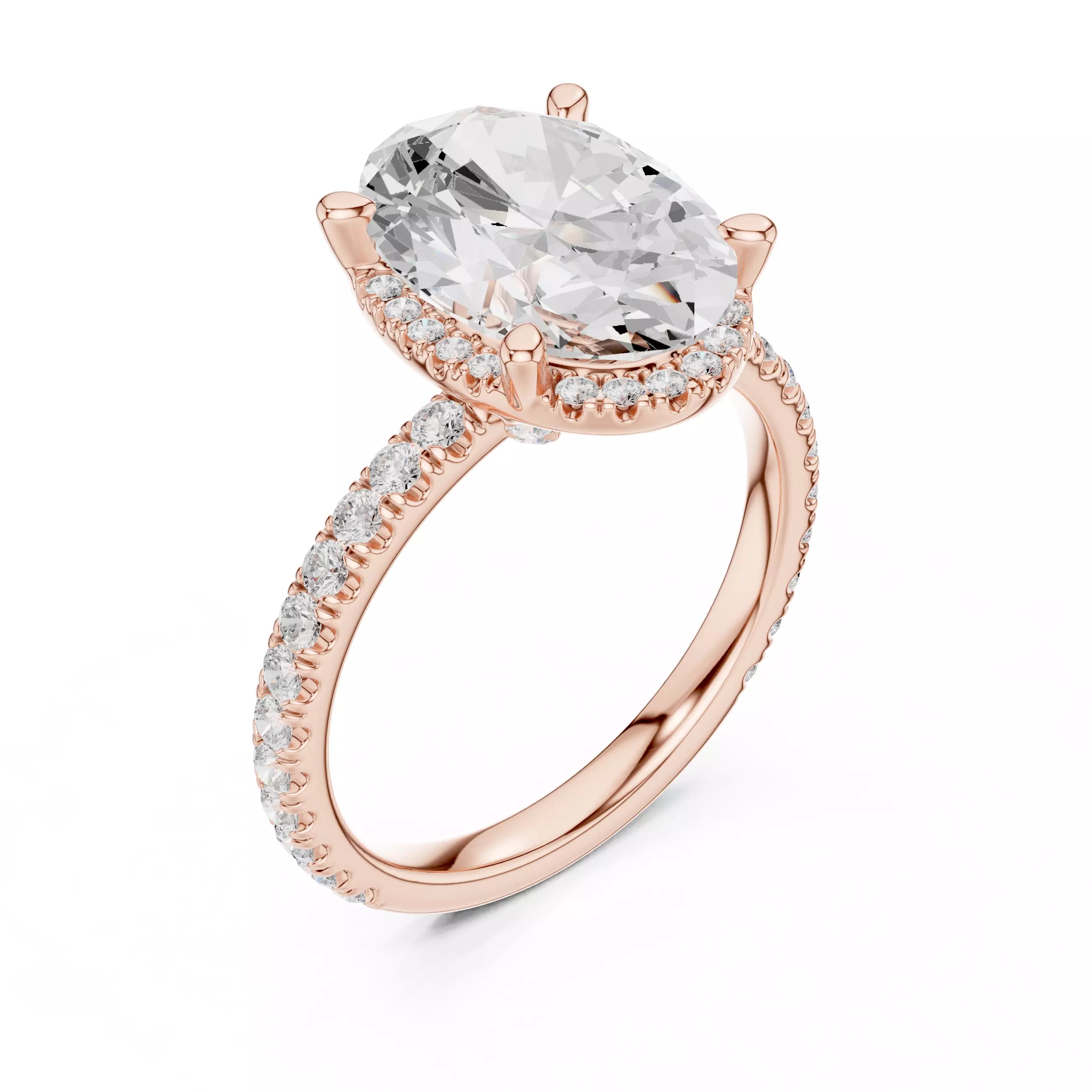 Oval cut Diamond Engagement Ring With Hidden Halo Pave Band