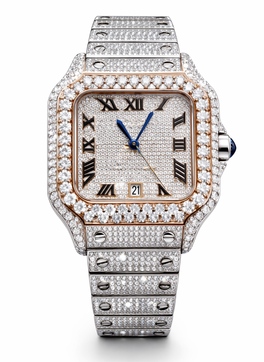 Iced Out Moissanite Diamond Luxury Two Tone Watch