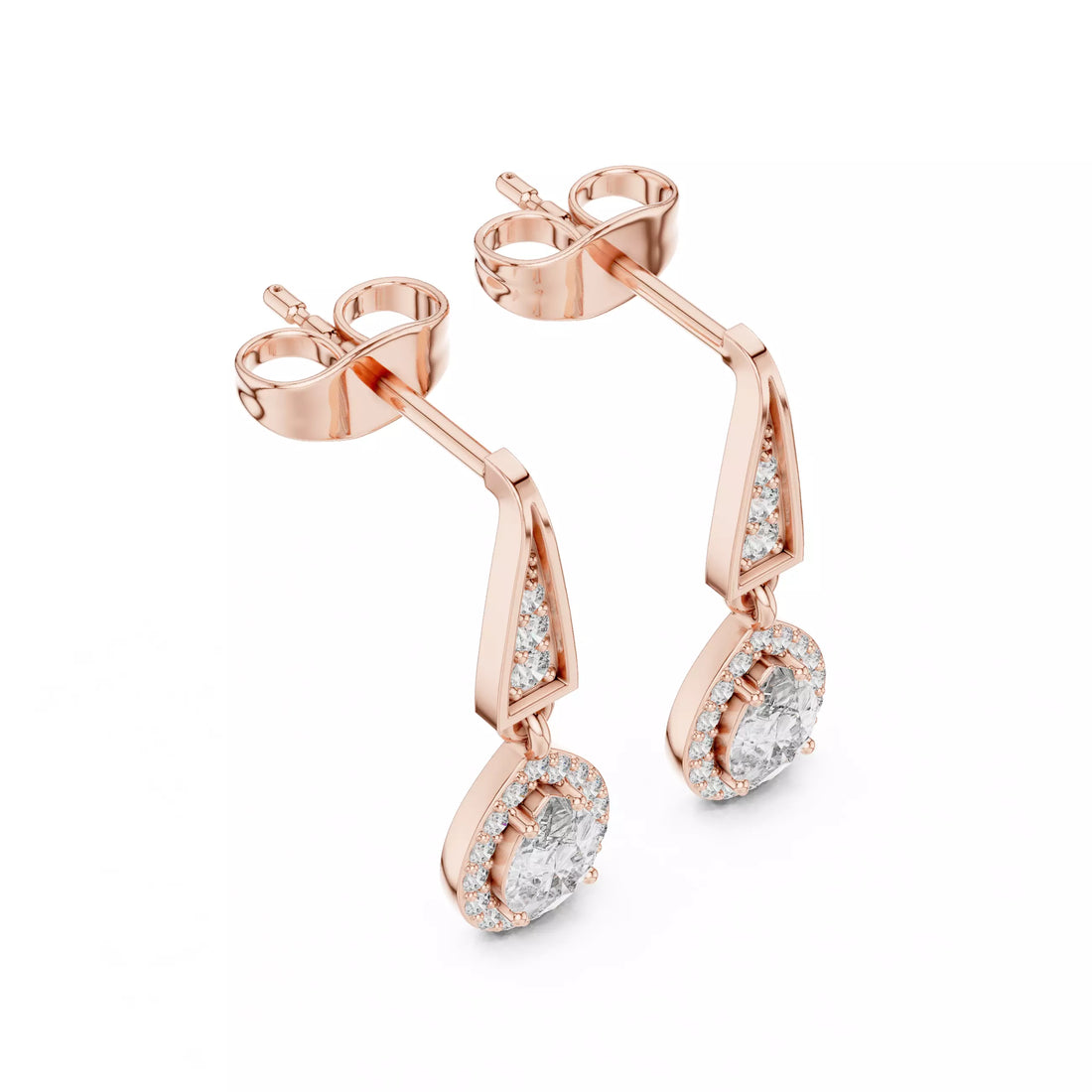 Pear Halo Diamond Drop Earrings with Modern Detail