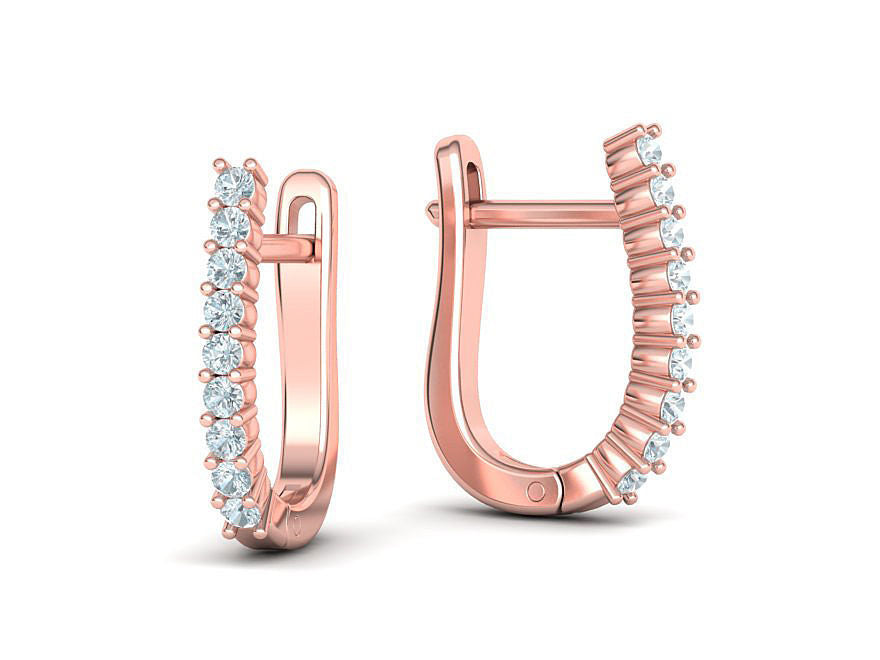 Round Cut Diamond  U-Shaped Huggie Hoops Earrings