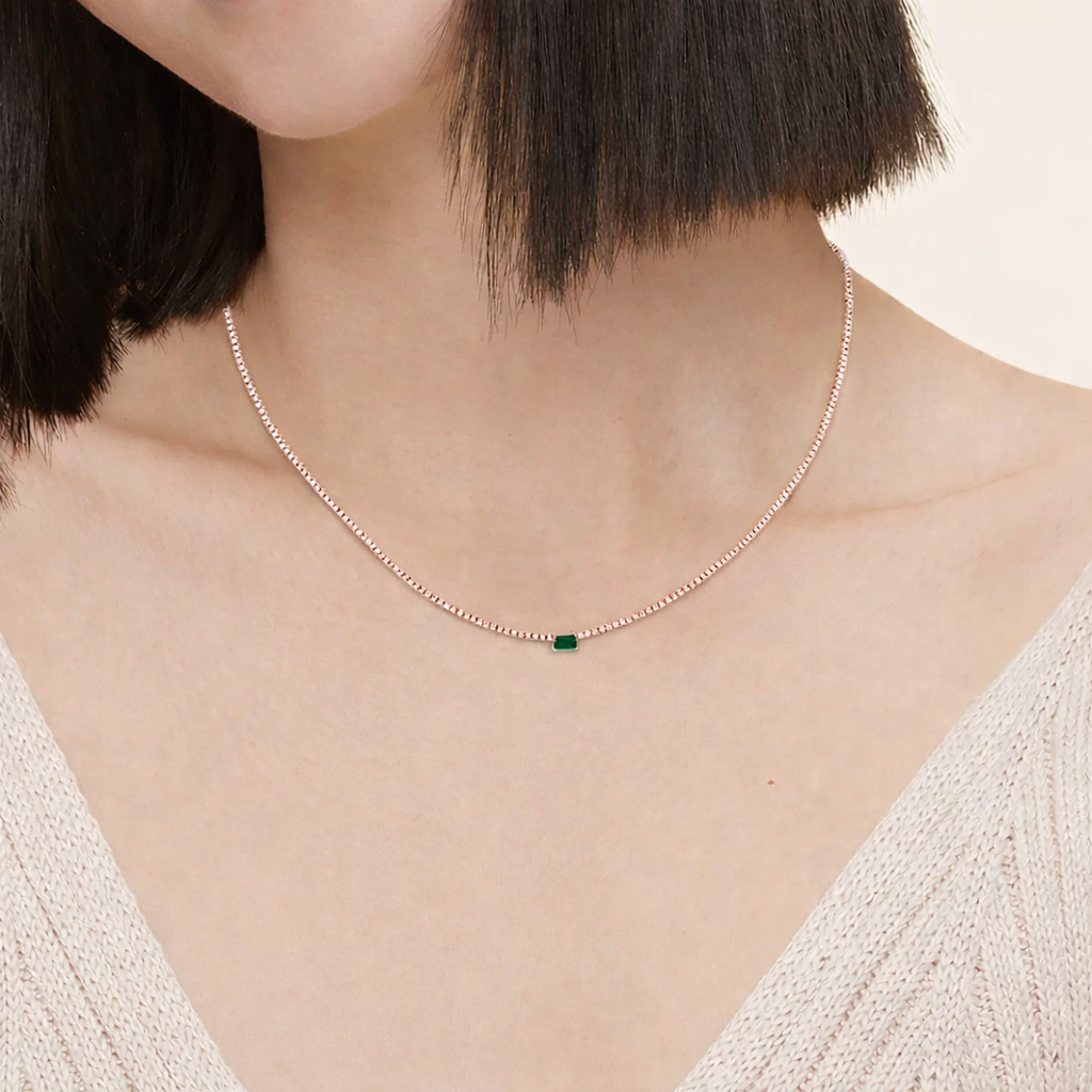 Emerald Ruby Green Center Stone Solitaire Tennis Necklace