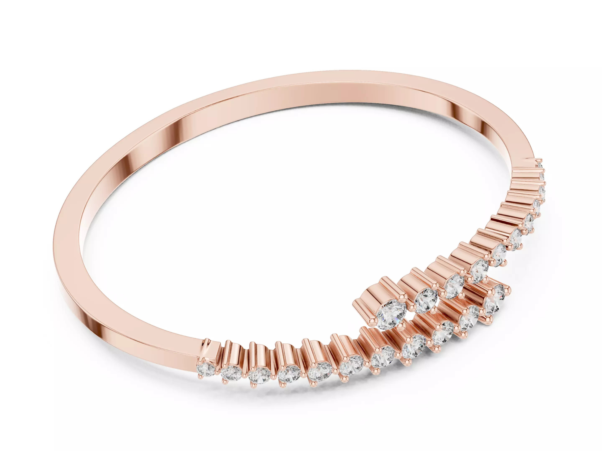 Round Cut Diamond Bangle Bracelet Modern Luxury Jewelry