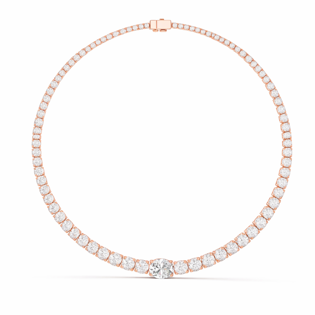 Round cut Diamond Tennis Necklace With Center Solitaire