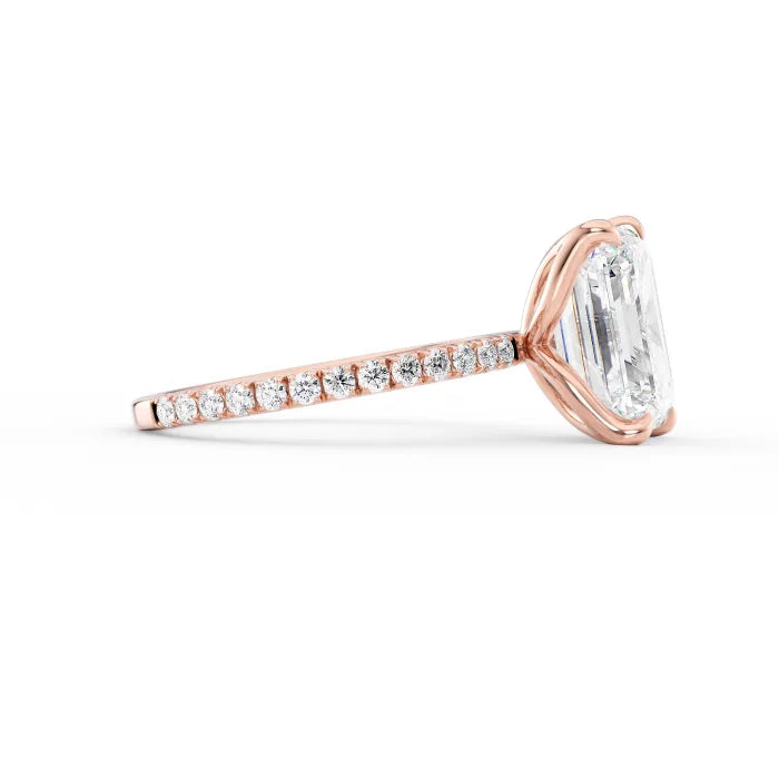 Emerald Cut Diamond Pave band Engagement Ring
