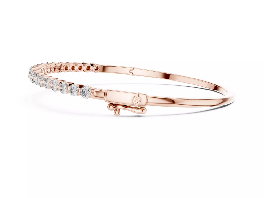 Round Cut Half Diamond Bangle Bracelet | Fine Jewelry