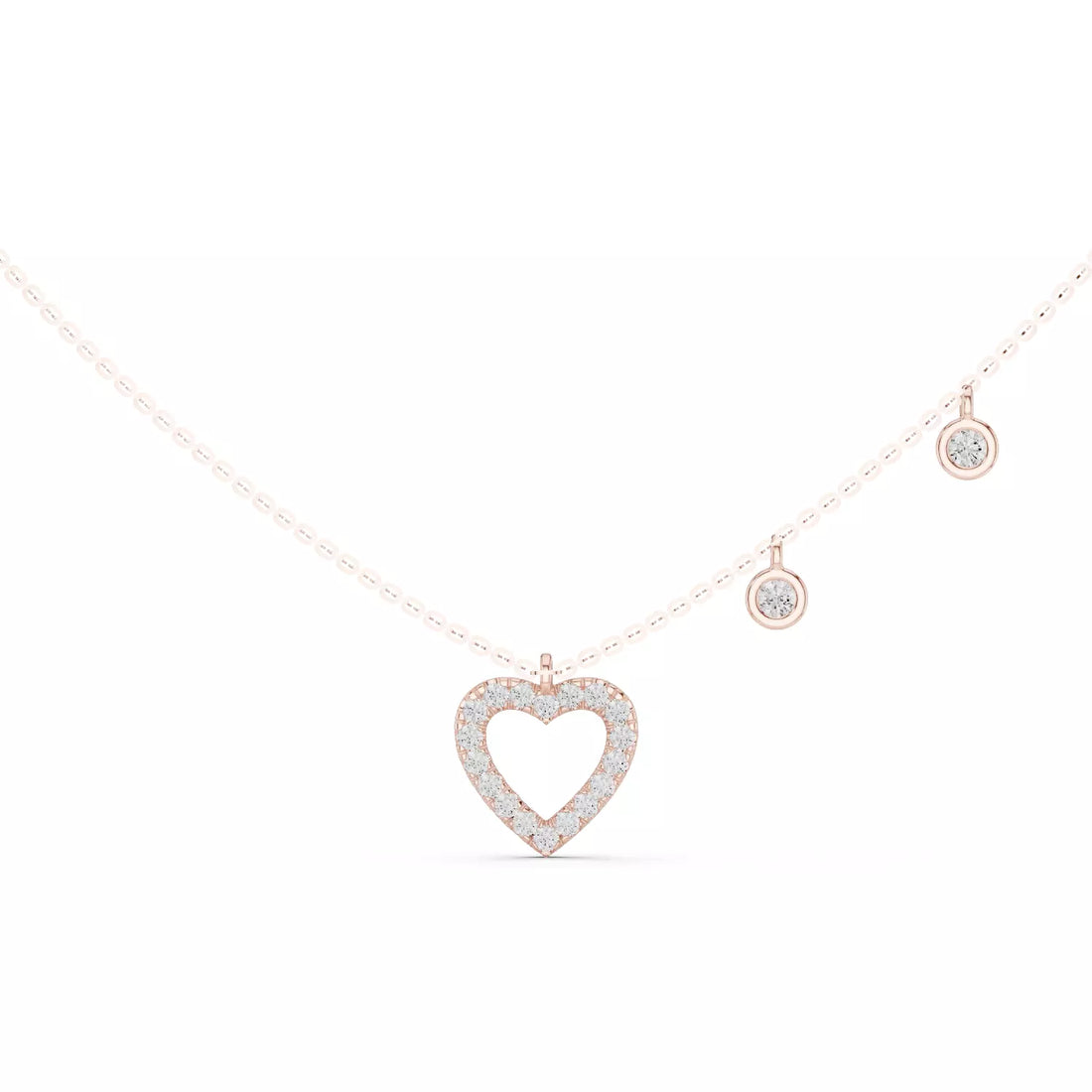 Round Diamond Heart Shape Pendant Necklace With Dangle Charms