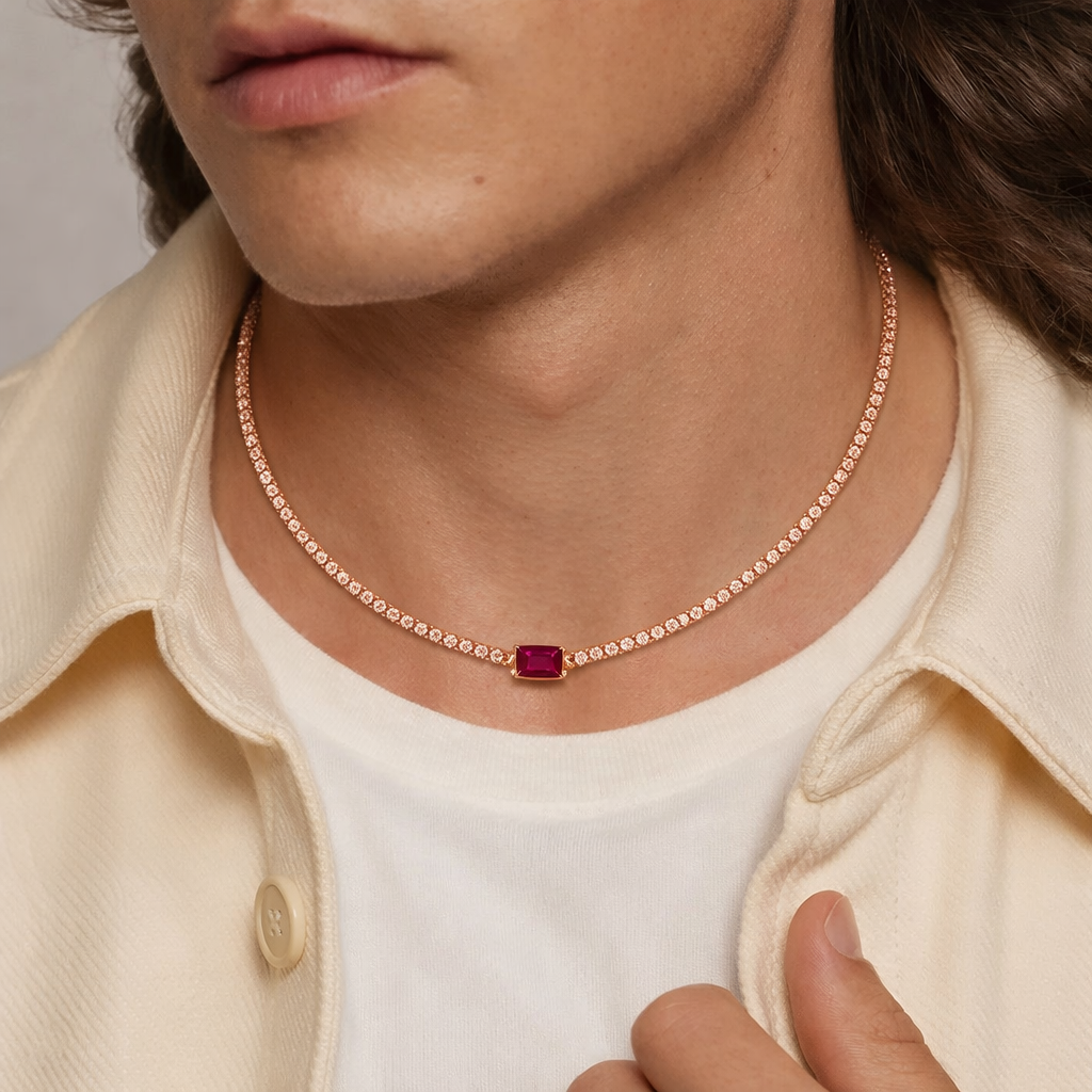 Emerald Ruby Diamond Tennis Necklace