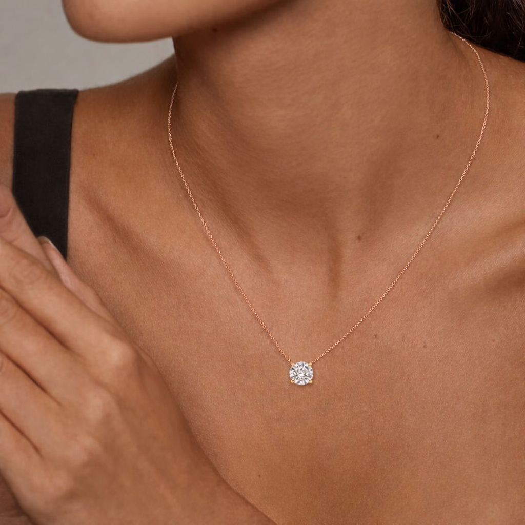 Round Cut Solitaire Diamond Pendant Necklace