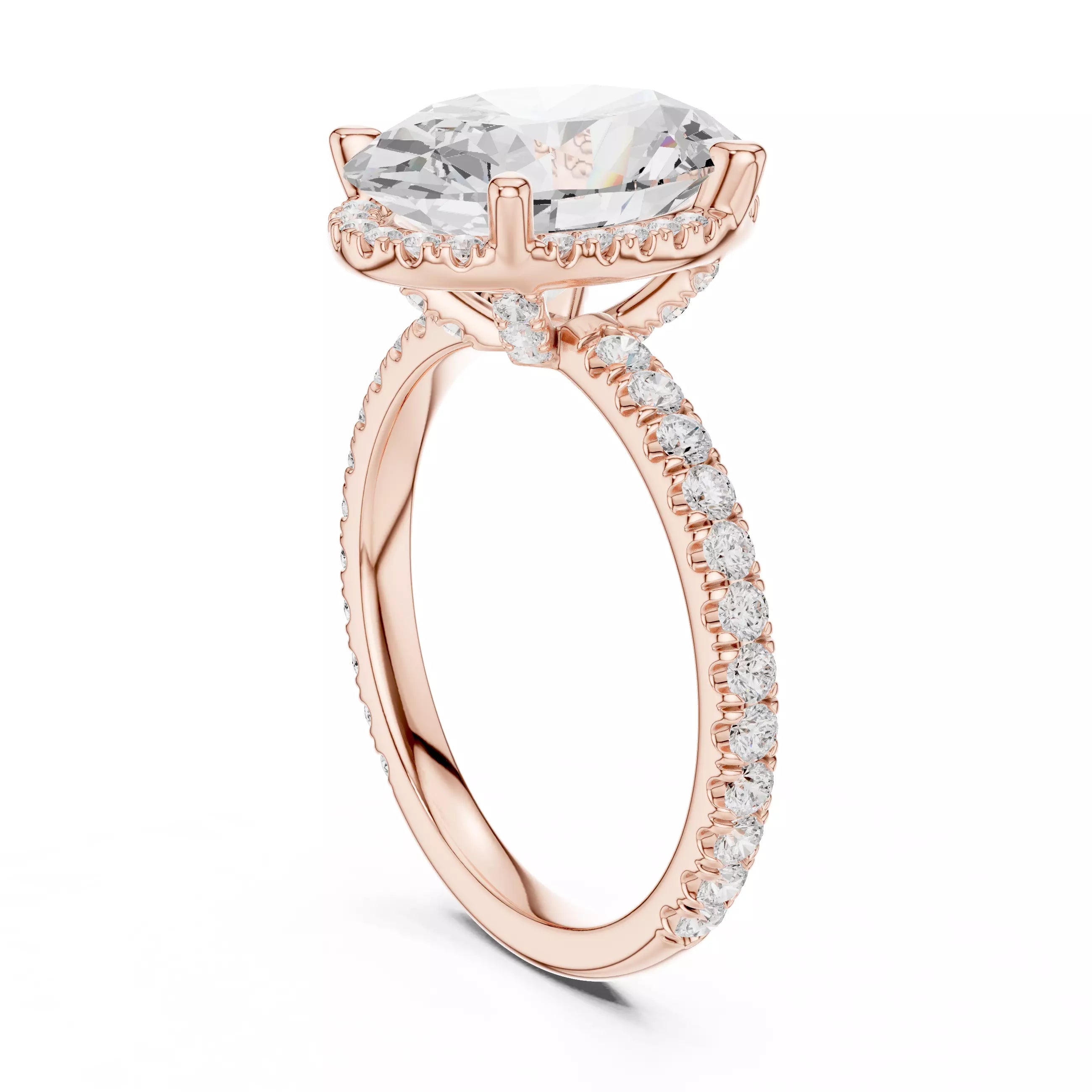 Oval cut Diamond Engagement Ring With Hidden Halo Pave Band