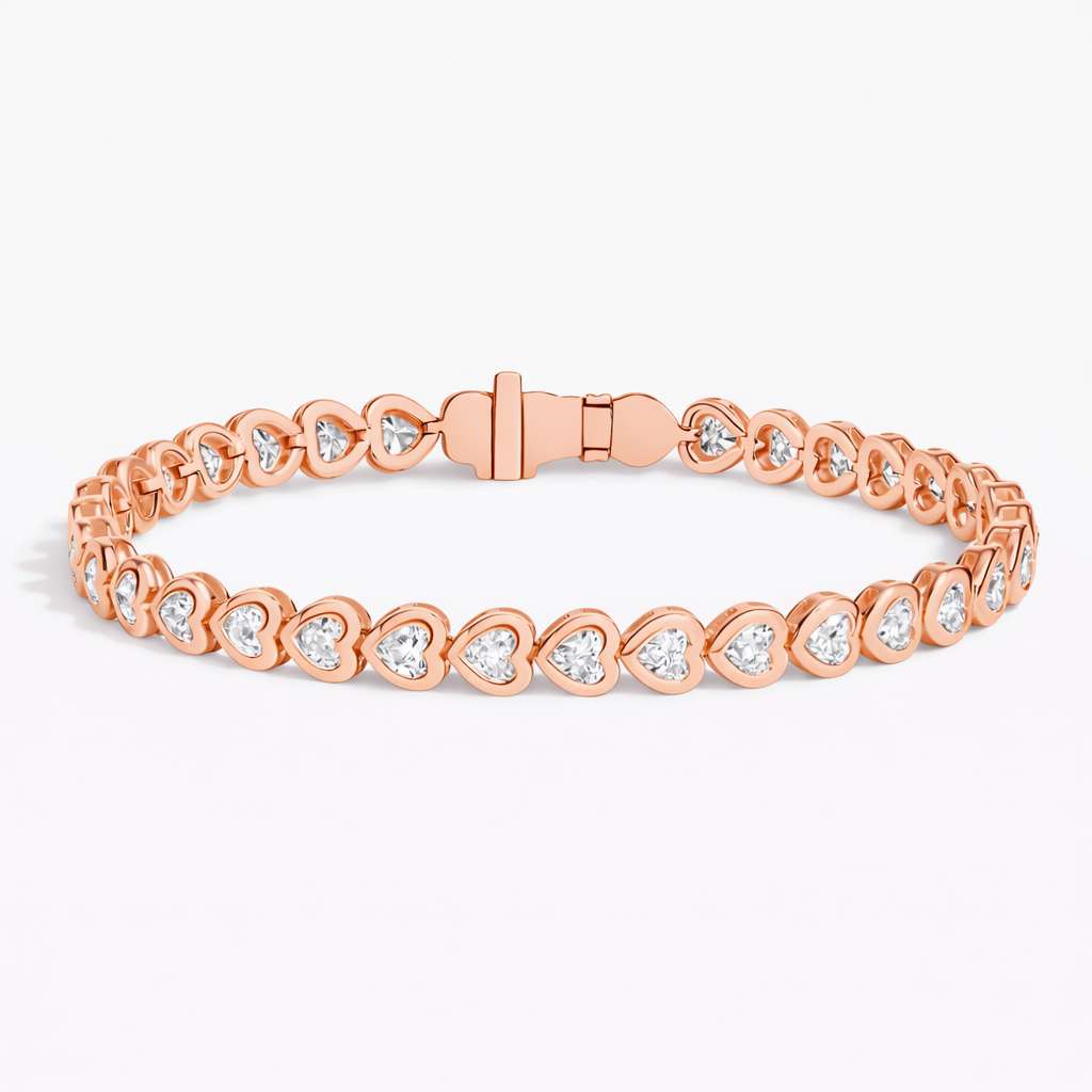 Heart Shape Diamond Bezel Set Tennis Bracelet For Women