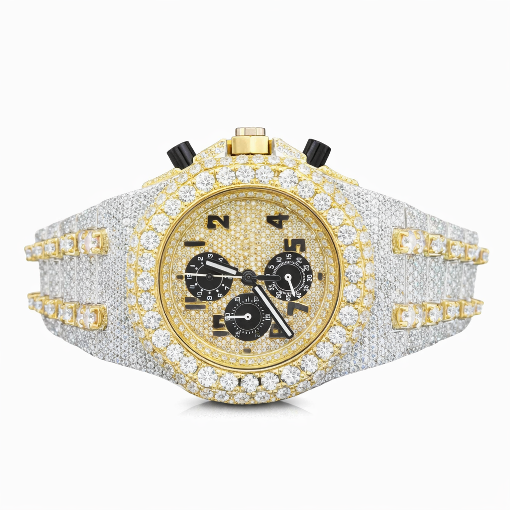 Moissanite Diamond Chronograph Two Tone Watch With Silver,Gold, Rose Gold