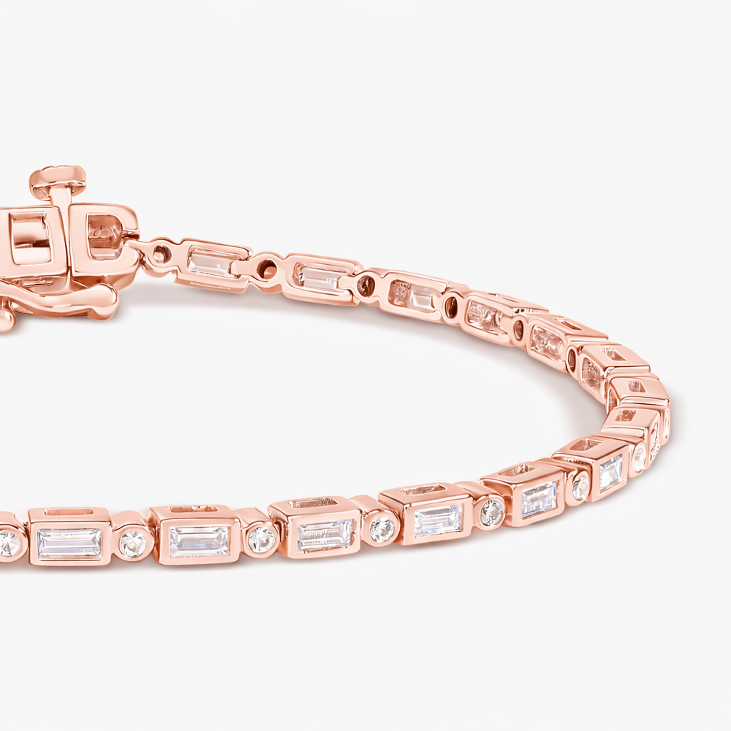 Baguette & Round Cut Diamond Bezel set Tennis Bracelet