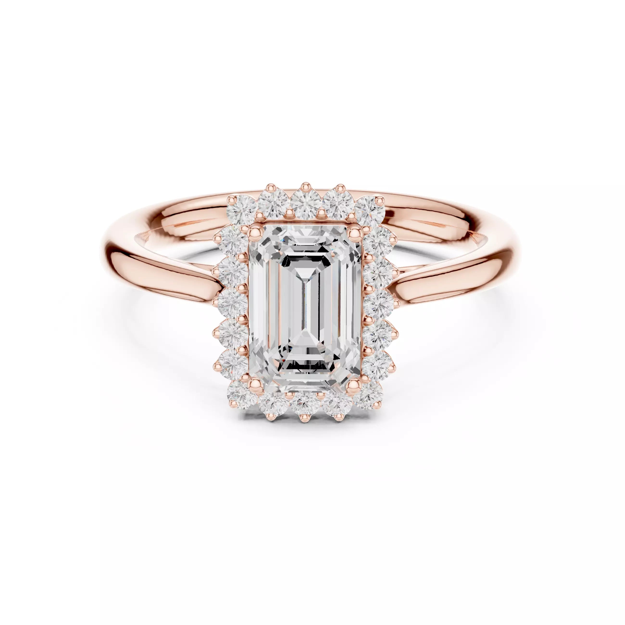 Emerald cut Diamond Halo Engagement Ring