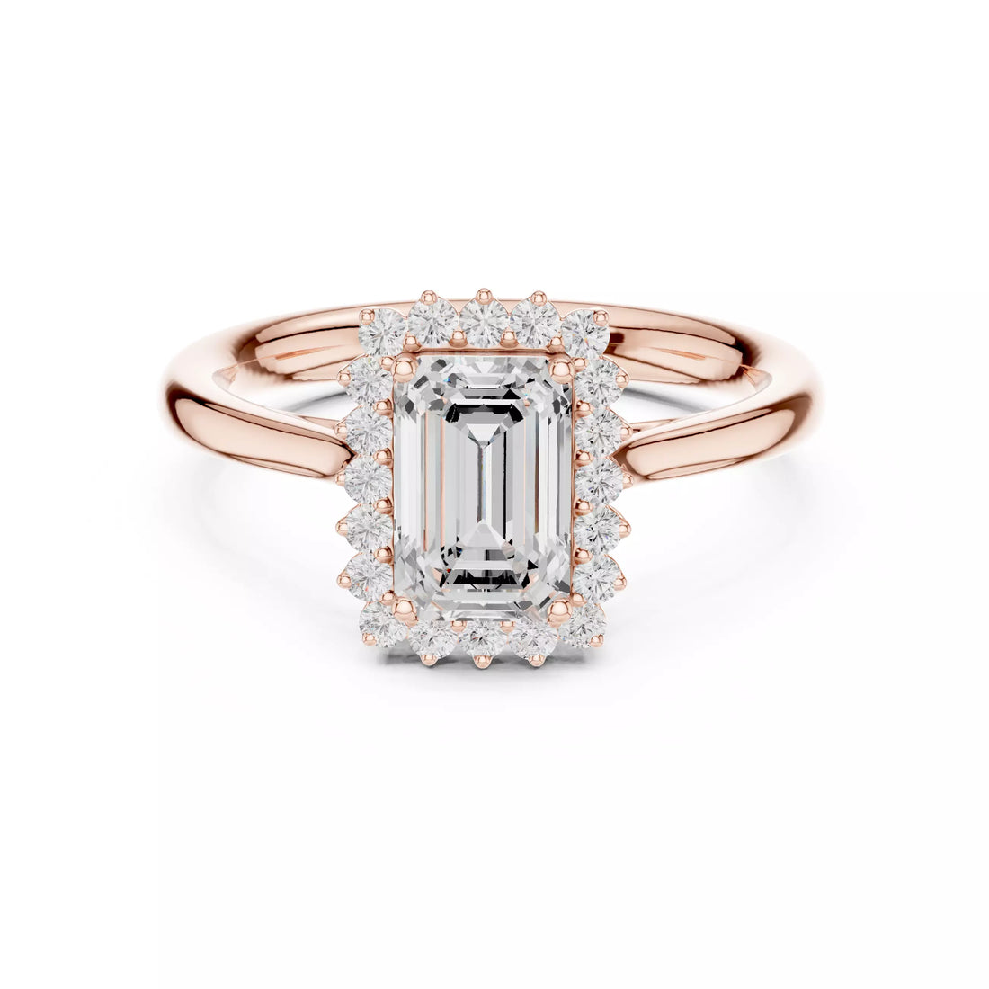 Emerald cut Diamond Halo Engagement Ring