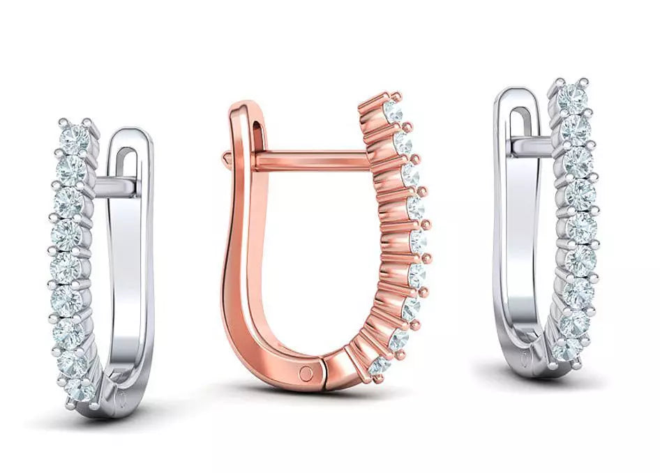 Round Cut Diamond  U-Shaped Huggie Hoops Earrings