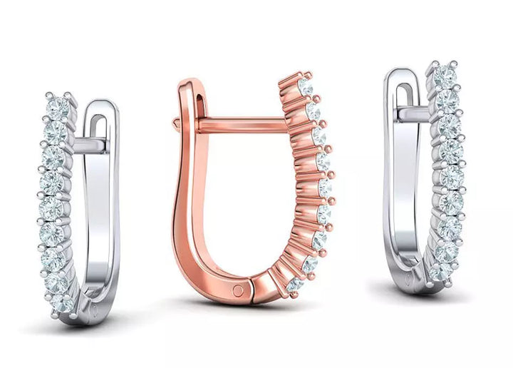 Round Cut Diamond  U-Shaped Huggie Hoops Earrings