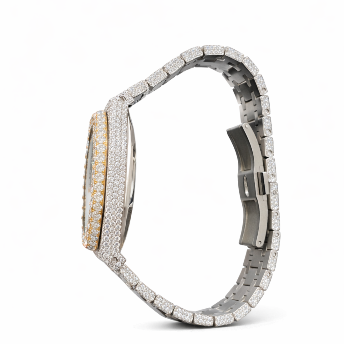 Luxury Iced Out Moissanite Diamond Dial Gold Silver Watch