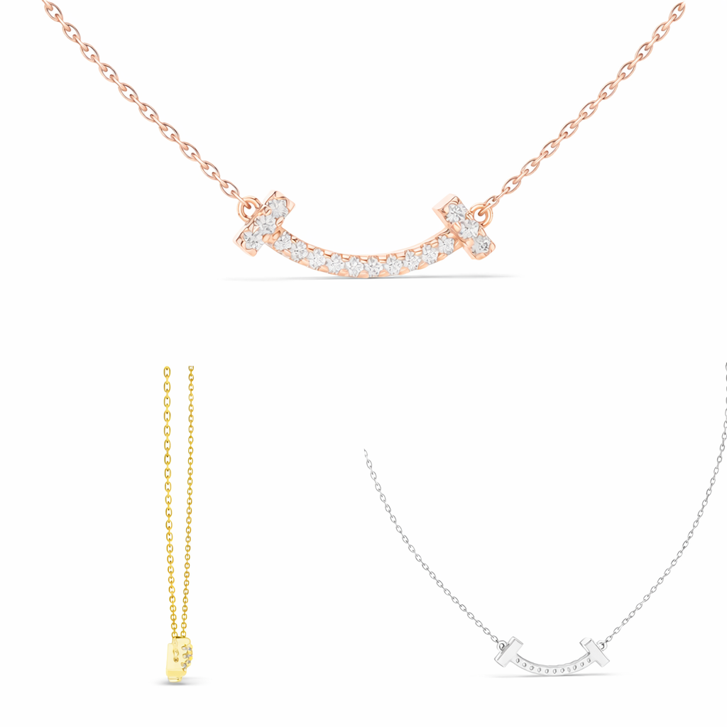 Curved Diamond Bar Necklace For Women Minimal Jewelry