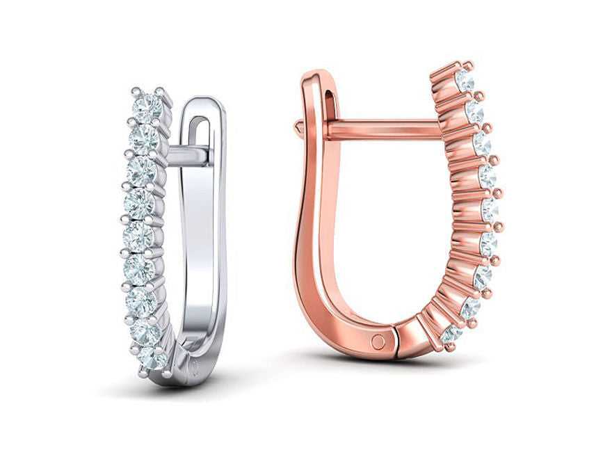 Round Cut Diamond  U-Shaped Huggie Hoops Earrings
