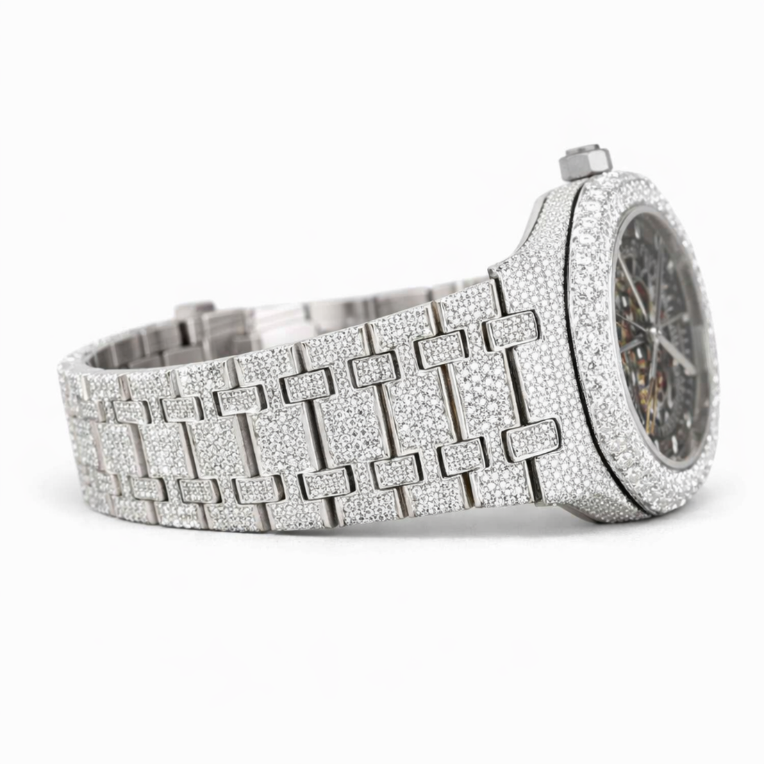 Iced Out Moissanite Diamond Automatic Skeleton Wrist Watch