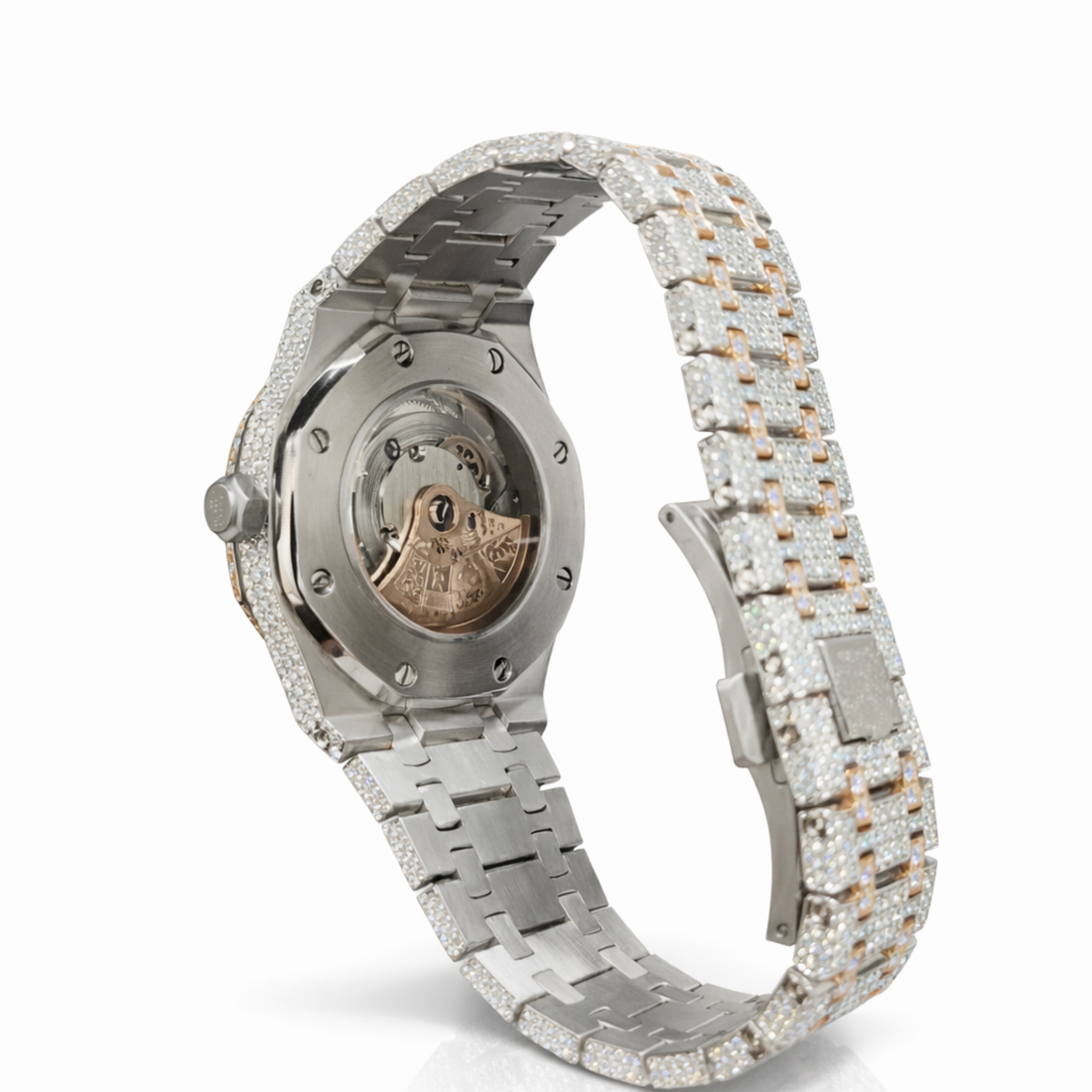 Luxury Iced Out moissanite Diamond Watch Rose Gold Dial