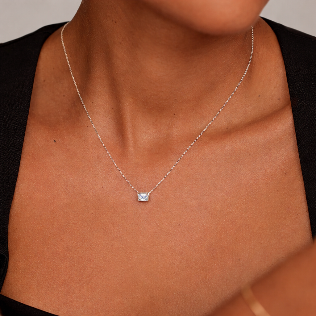 Emerald Cut Solitaire Diamond Pendant Necklace