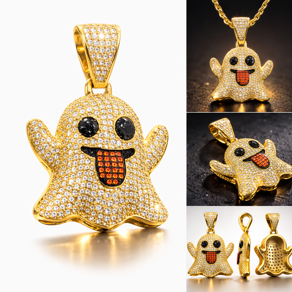 Cartoon Ghost Statement Pendant Hip Hop Silver jewelry