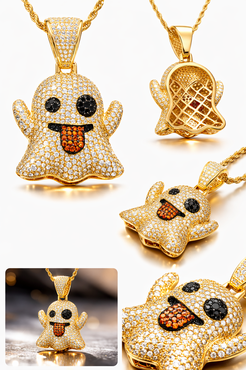 Cartoon Ghost Statement Pendant Hip Hop Silver jewelry