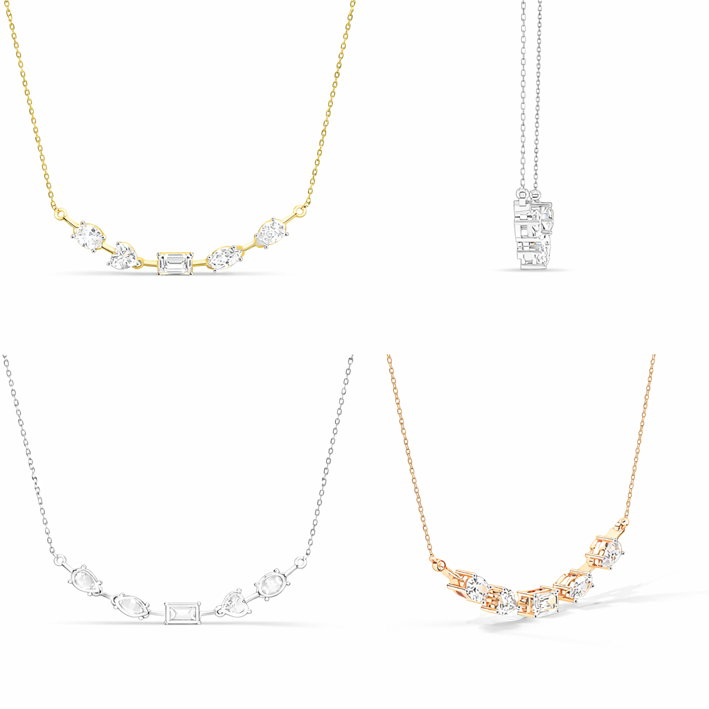 Multi Shape Diamond Station Necklace For Women