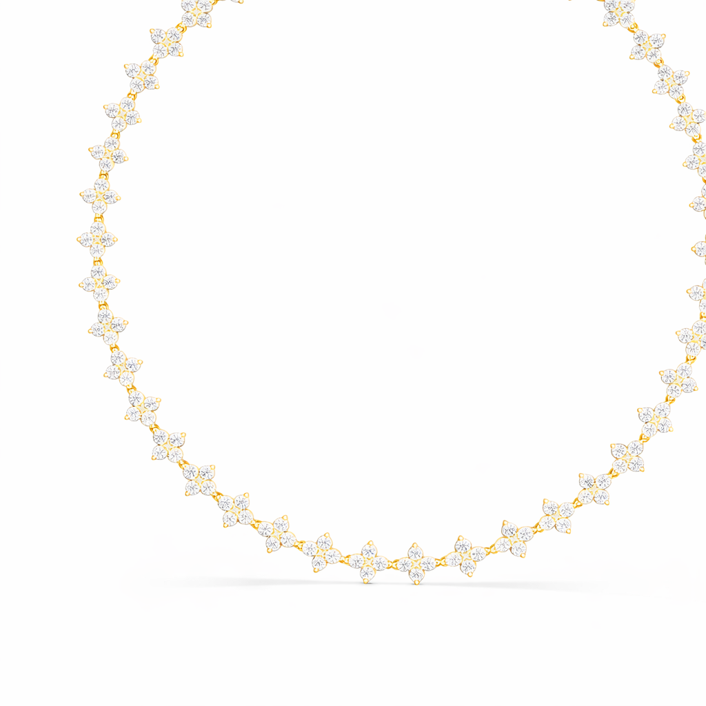 Floral Round Diamond Tennis Necklace For Women