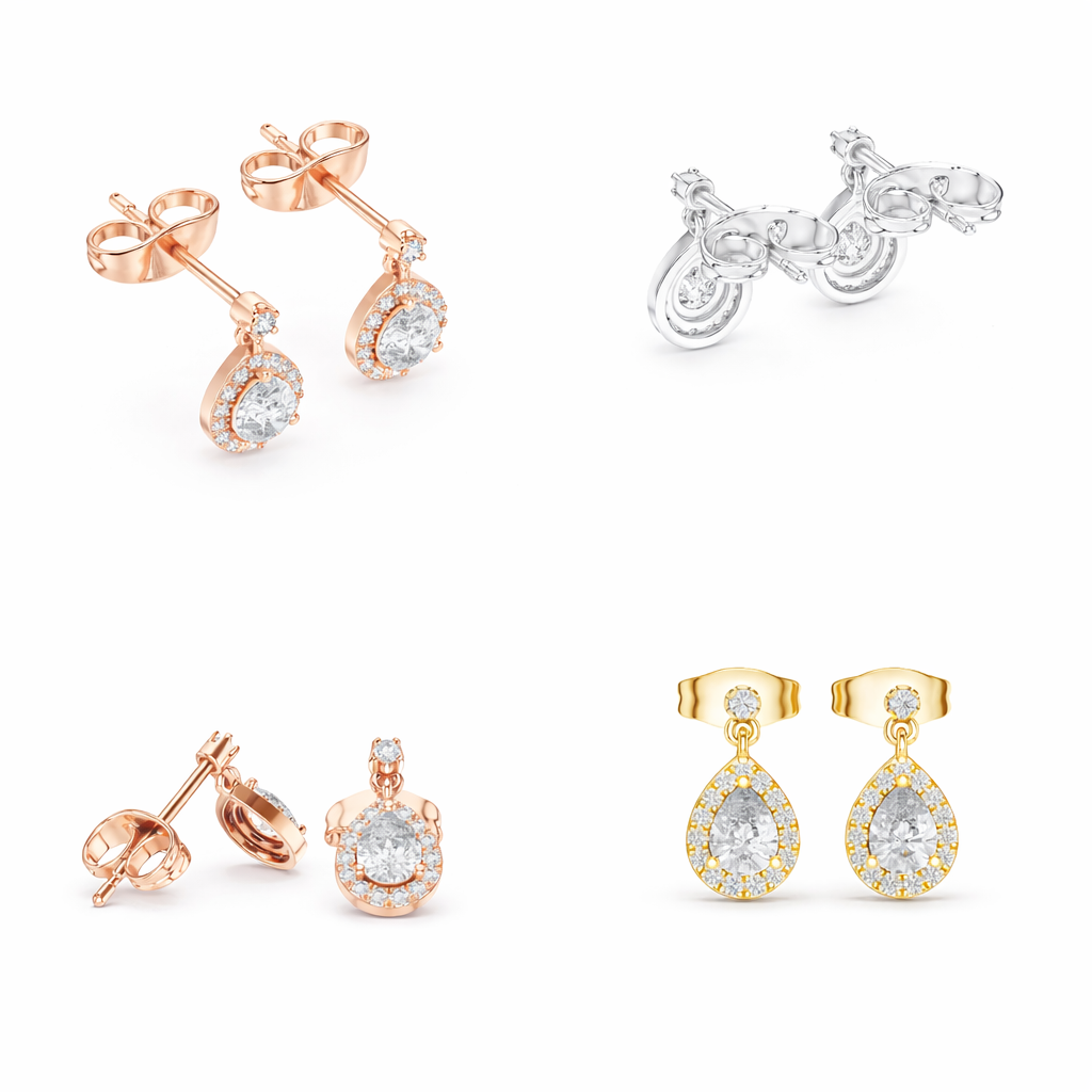 Pear Shape Diamond Halo Drop Stud Earrings