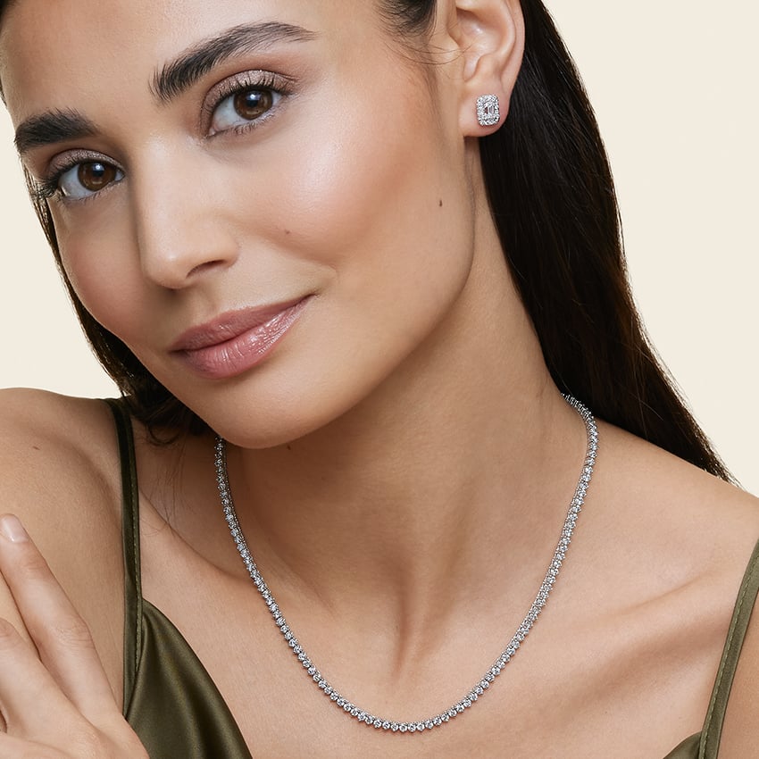 Emerald Cut Halo Diamond Stud Earrings For Women