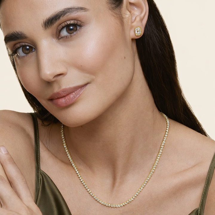 Emerald Cut Halo Diamond Stud Earrings For Women