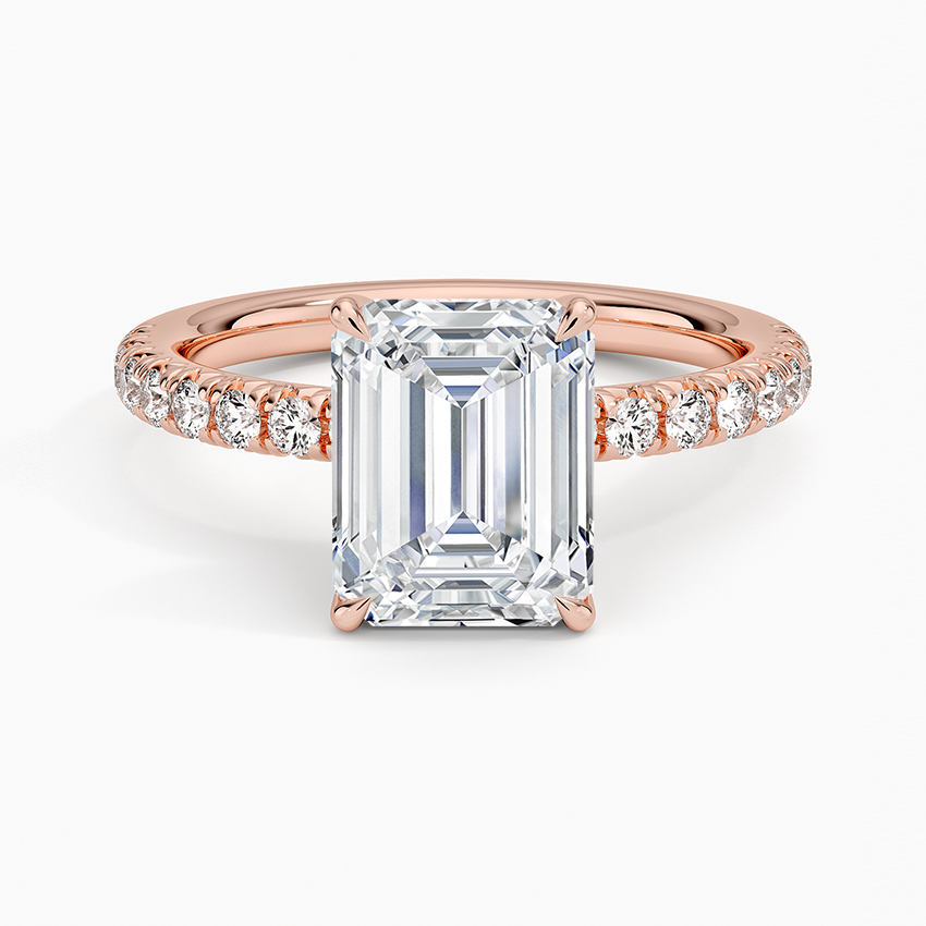 Emerald Cut Moissanite Pave Engagement Ring 14K Gold For Women