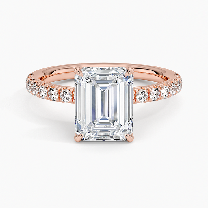 Emerald Cut Moissanite Pave Engagement Ring 14K Gold For Women