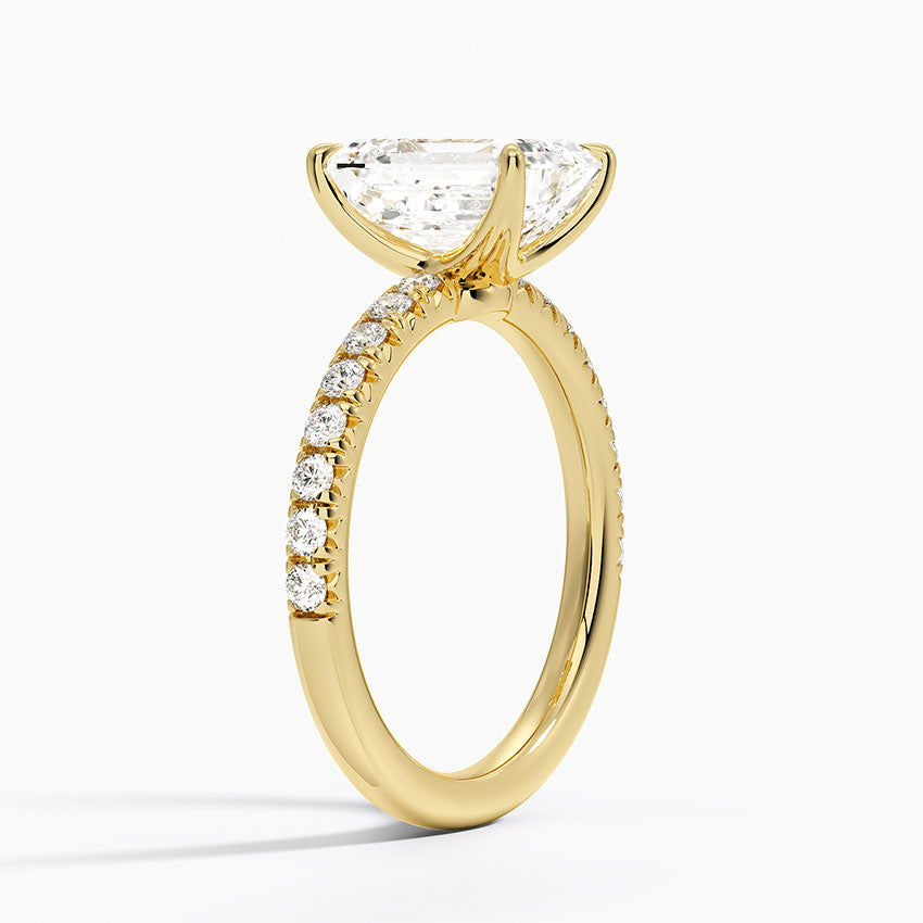 Emerald Cut Moissanite Pave Engagement Ring 14K Gold For Women
