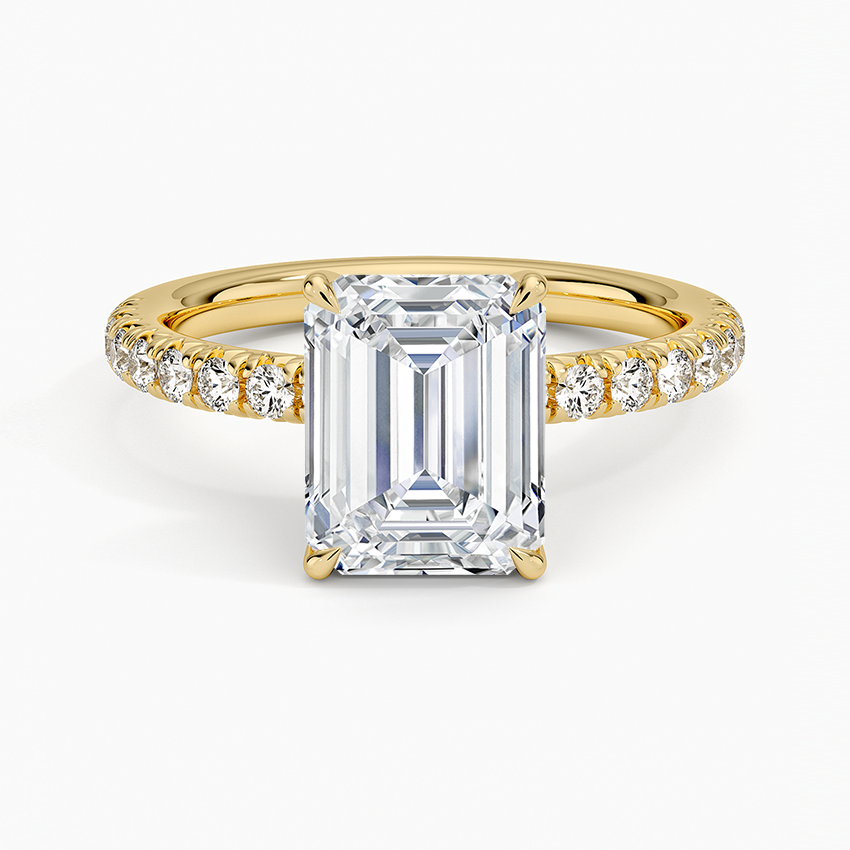 Emerald Cut Moissanite Pave Engagement Ring 14K Gold For Women