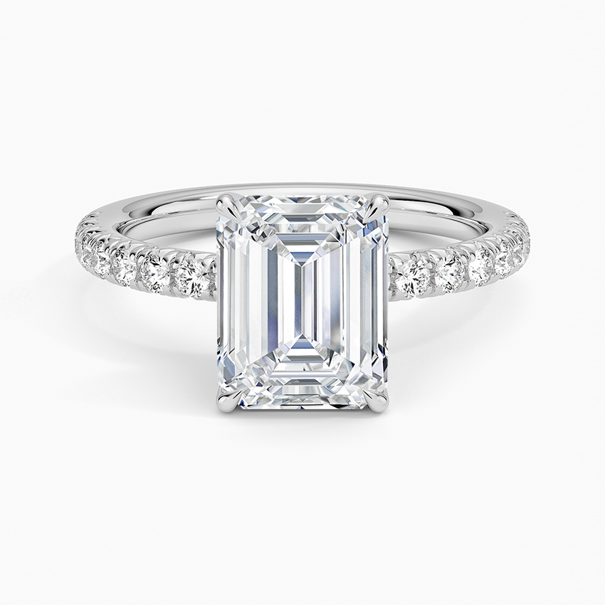 emerald cut moissanite pave engagement ring in 14k gold
