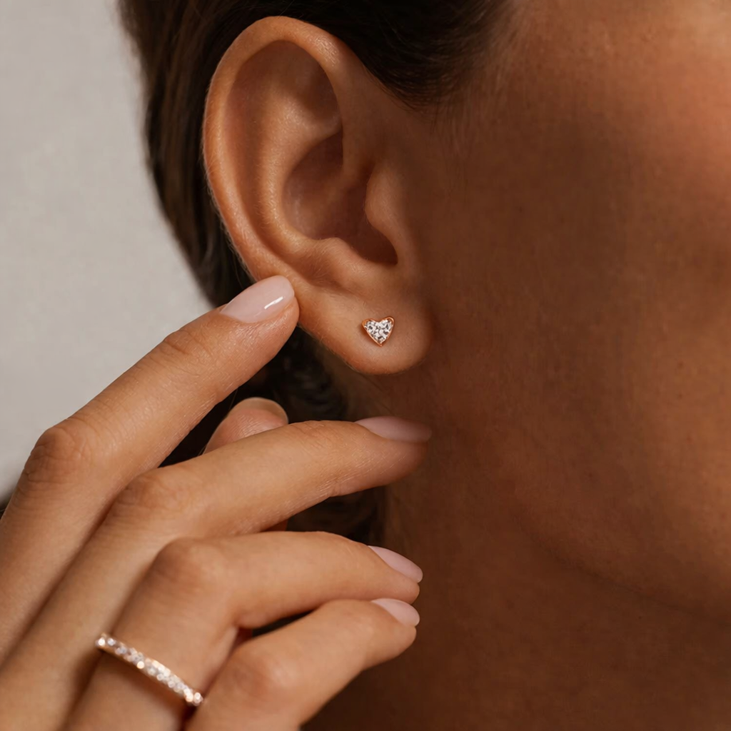 Heart Cut Diamond Stud Earrings Minimal Luxury Gift