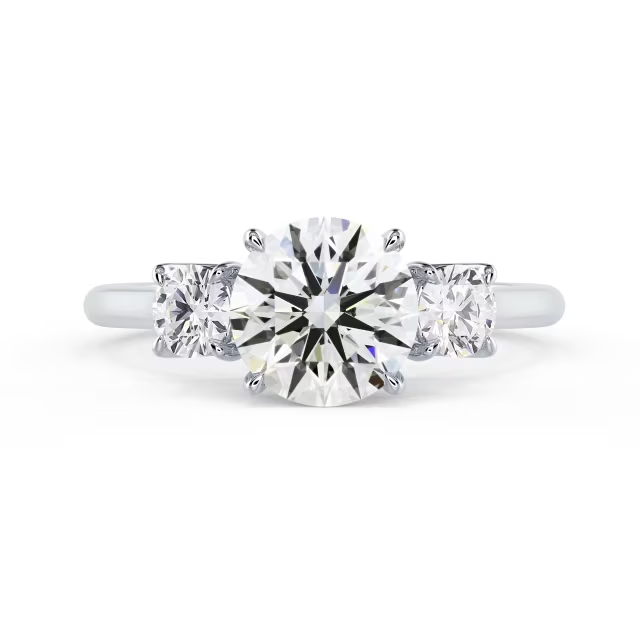 Round Cut Three Stone Diamond Engagement Ring | Classic Trilogy Ring in White Gold