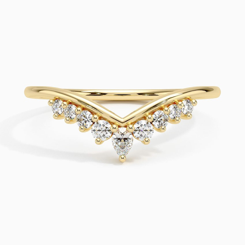V Shape Diamond Chevron Ring, Curved Wedding Band, Minimalist Stacking Ring