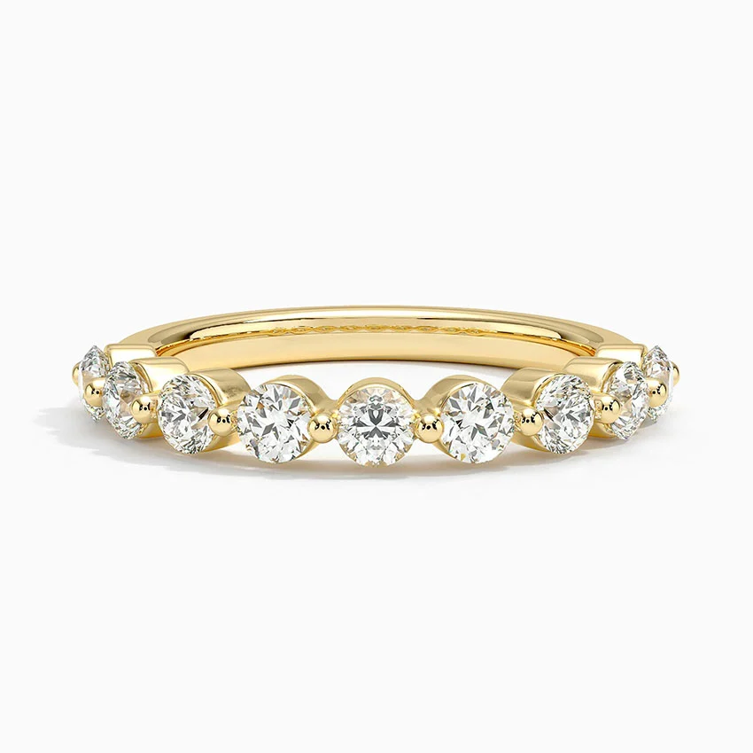 Round Diamond Half Eternity Ring, Minimalist Stackable Wedding Band, Anniversary Gift for Women