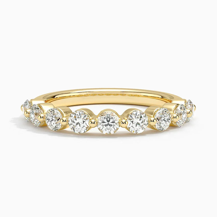 Round Diamond Half Eternity Ring, Minimalist Stackable Wedding Band, Anniversary Gift for Women