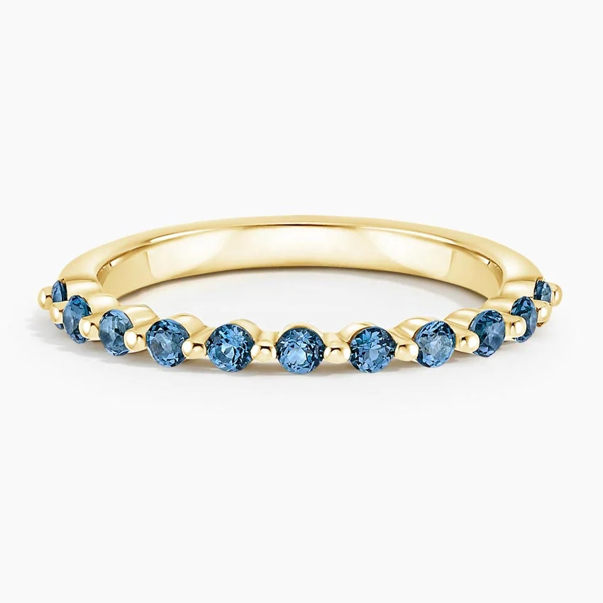 Blue Diamond Eternity Band Ring, Minimalist Stackable Wedding Band, Round Cut Blue Stone Ring