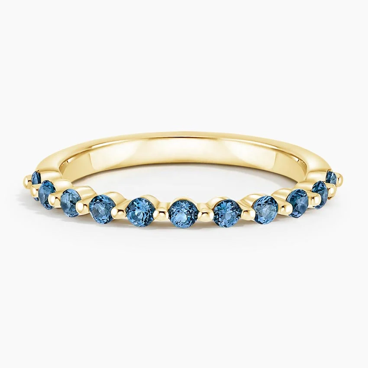 Blue Diamond Eternity Band Ring, Minimalist Stackable Wedding Band, Round Cut Blue Stone Ring