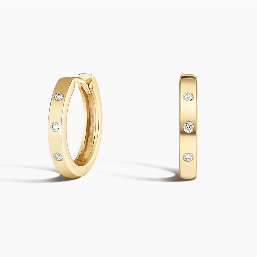 Minimalist Diamond Huggie Hoop Earrings, Tiny Diamond Hoop Earrings, Everyday Gold Hoops