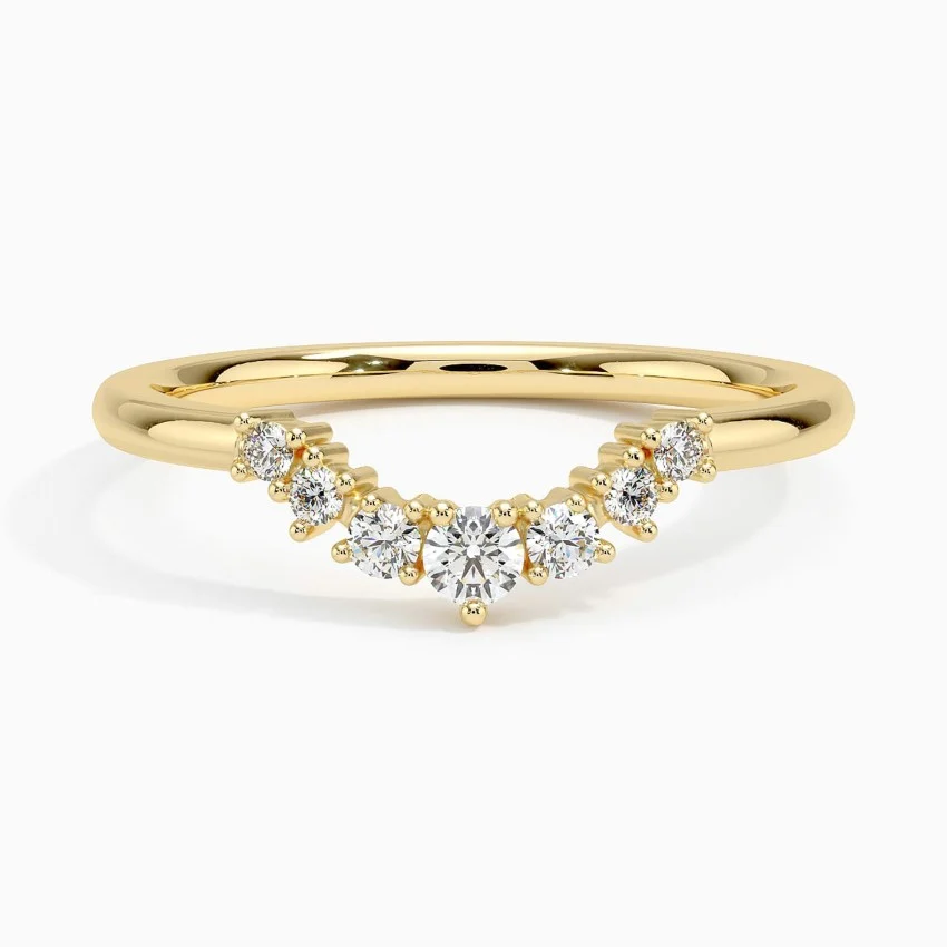 Chevron Diamond Ring, V Shaped Wedding Band, Curved Diamond Ring